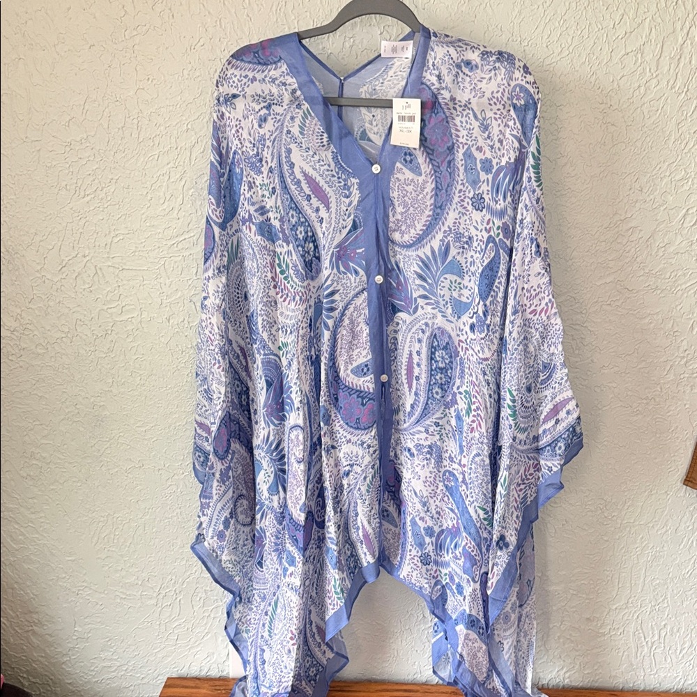 J. Jill Blue and White Paisley Lightweight Cover-Up